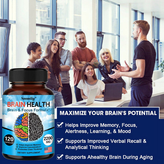 Brain Health Memory Booster, Focus Function, Clarity Nootropic Supplement 2200Mg - 120 Capsules