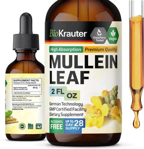 MAUWE HERBS Mullein Drops for Lungs - Mullein Leaf Tincture - Lung Cleanse - Mullein Leaf Liquid Extract - Lung Detox - Respiratory Health Drops - 2 Fl Oz.