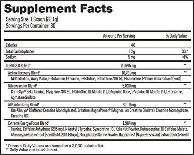 Advanced Nutrition Systems | SURGE 2.0 - Pre Workout Energy Powder; with Alkalyn, Creatine Magnapower, Carosyn Beta Alanine, Nitric Oxide| Pineapple, 60 Servings (Pack of 2)