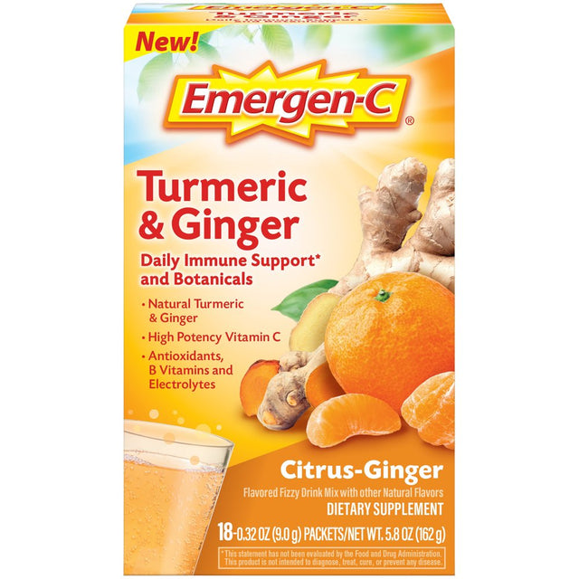 Emergen-C Turmeric Ginger Fizzy Drink Mix Citrus-Ginger - 18 Ct