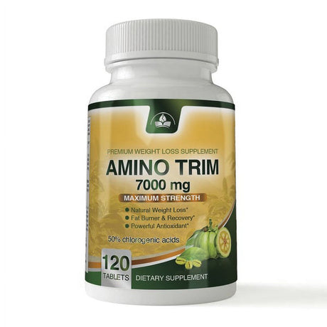 Amino Trim 3-In-1 Fat Burner Garcinia Cambogia, BCAA, Green Coffee Bean Extract (120 Tablets)