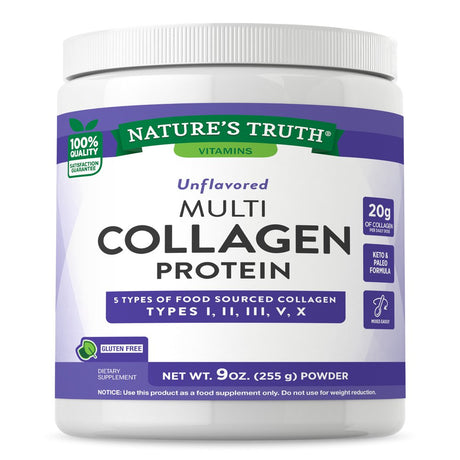 Nature'S Truth Multi Collagen Powder | 9 Oz | Type I, II, III, V, X | Hydrolyzed Collagen Peptide Protein Powder | Keto and Paleo Friendly | Unflavored | Non-Gmo, Gluten Free