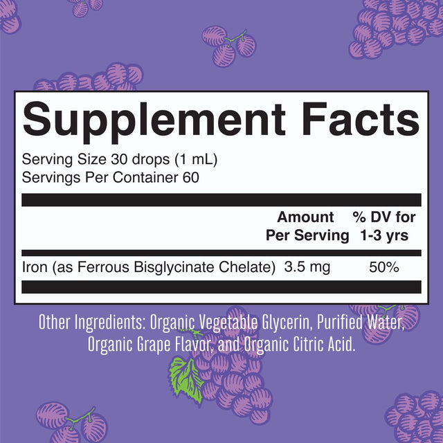 Maryruth'S | USDA Organic Iron Liquid Drops for Children Ages 1-3 | Liquid Iron Supplement | Grape Flavor | Vegan, Non-Gmo | 2 Fl Oz / 60Ml