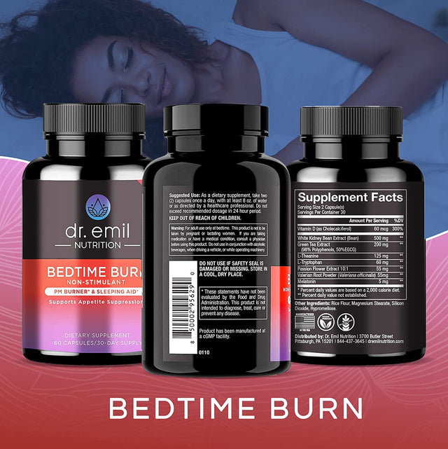 DR EMIL NUTRITION Bedtime Burn - PM Burner & Sleep Aid - Stimulant-Free - for Women and Men, 30 Day Supply