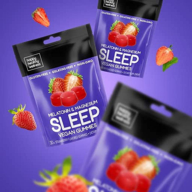 Happy Healthy Wellness Melatonin & Magnesium Sleeping Gummies, Vegan, Gluten & Gelatin Free Natural Flavor Gummy for Sleep Support, Dream Supplement, Strawberry