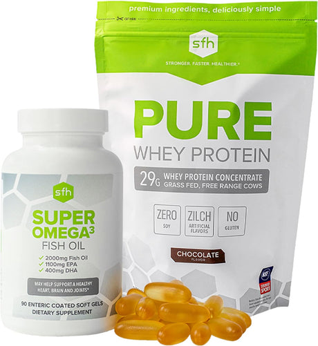 SFH Health & Wellness Bundle Pure Whey Chocolate Protein Powder and Super Omega 3 Fish Oil