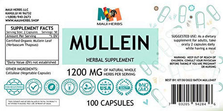 MAUWE HERBS Mullein Leaf Capsules - Lung Cleanse - Organic Mullein Leaf Extract Pills - Lung Detox - Respiratory Health - Organic Lung Health Herbal Supplement - 1200Mg - 100 Vegan Capsules 100 Count (Pack of 1)