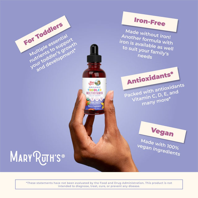 Maryruth'S USDA Organic Multivitamin Liquid Drops for Kids 1-3 | Iron-Free | Orange Vanilla Flavor | Vegan, Non-Gmo | 2 Fl Oz / 60 Ml