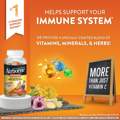 Airborne 750Mg Vitamin C Immune Support Gummies, Zesty Orange Flavor, 63 Count