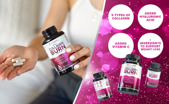 Multi Collagen Burn Pills for Weight Loss - Hydrolyzed Collagen Peptides with Cellulite Smoothing Support for Women - Vitamin C, Hyaluronic Acid & Protein 90 Capsules