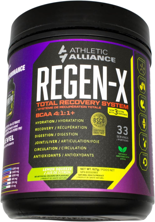 Athletic Alliance Regen-X BCAA 4:1:1 + Powder 60 Servings, BCAA Muscle Recovery (Lemon Lime)