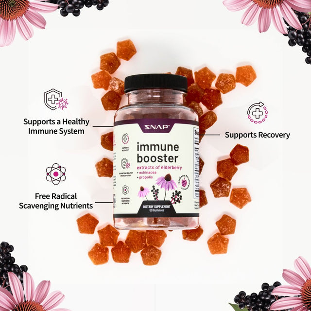 Snap Supplements Elderberry Immune Booster Gummies - Vitamin C, Propolis, Echinacea Extract for Kids & Adults - 60 Gummy