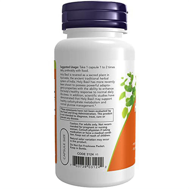 NOW Supplements, Holy Basil Extract 500 Mg (Holy Basil Is a Sacred Plant in Ayurveda), 90 Veg Capsules