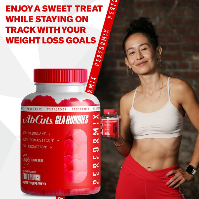 PERFORMIX Abcuts CLA Gummies - 60 Gummies, Fruit Punch - Non-Stimulant, Body Composition and Fat Reduction - Contains Omega 3, Flaxseed Oil & Vitamin E Sugar Free Healthy Metabolism