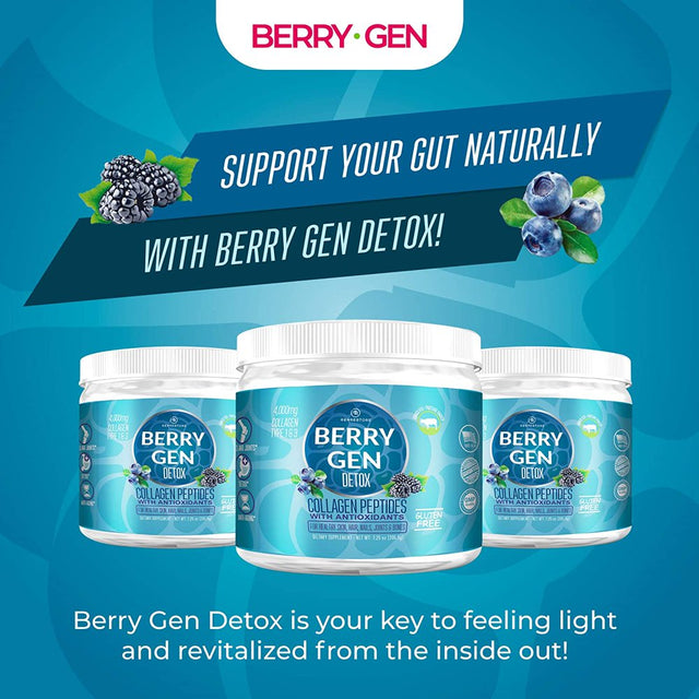 Berry Gen: Detox X 2 Collagen Powder with Antioxidants and Probiotics - 60 Servings - Peptides with Type 1 and 3 Collagen - Support Healthy Hair, Skin, Nails, Digestion and Gut Health - Made in the US