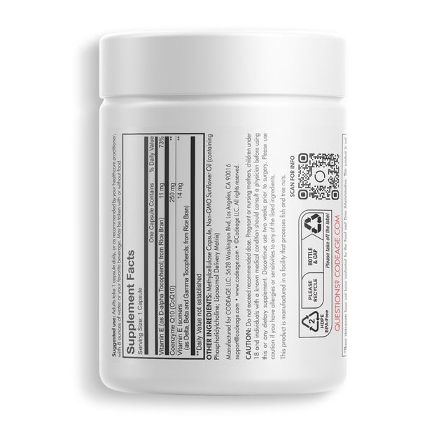 Codeage Liposomal Coq10, Vitamin E Tocopherols & 250 Mg Coenzyme Q10, Cardiovascular Support, 60 Ct