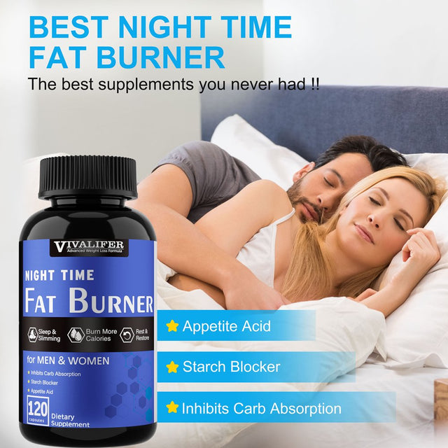 Night Time Fat Burner, Appetite Suppressant and Sleep Aid Supplement, Boost Metabolism, Weight Loss Pills for Women and Men, 120 Capsules Healthier Diet Pills