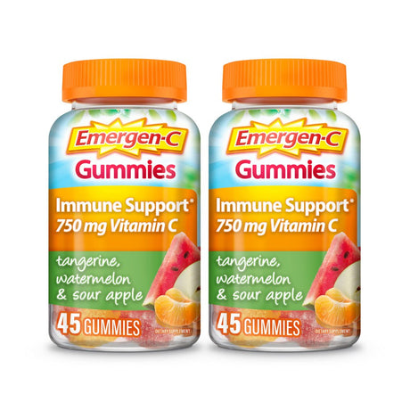 Emergen-C Vitamin C Gummies, Dietary Supplement for Immune Support, Tangerine, Watermelon and Sour Apple Flavor - 45 Count X 2 (Pack of 2)