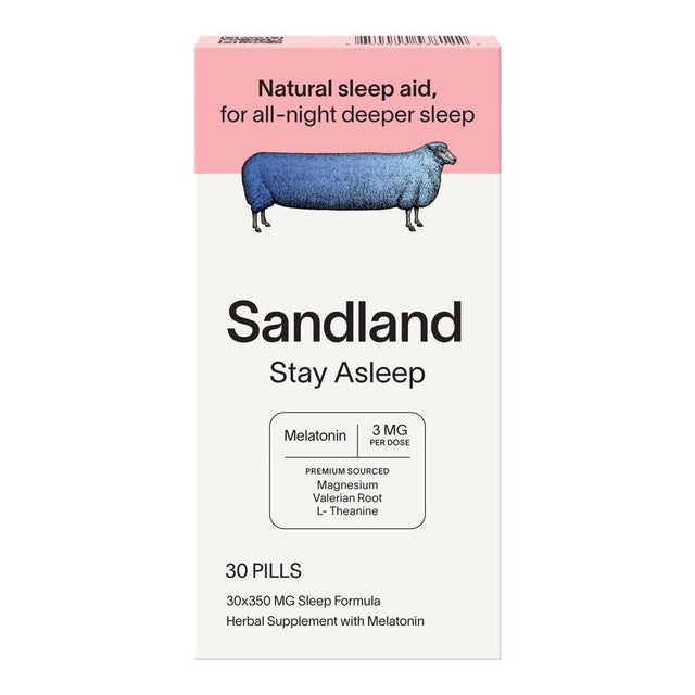 Sandland Stay Asleep plus Melatonin, Natural Daily Sleep Supplement, 30 Pills