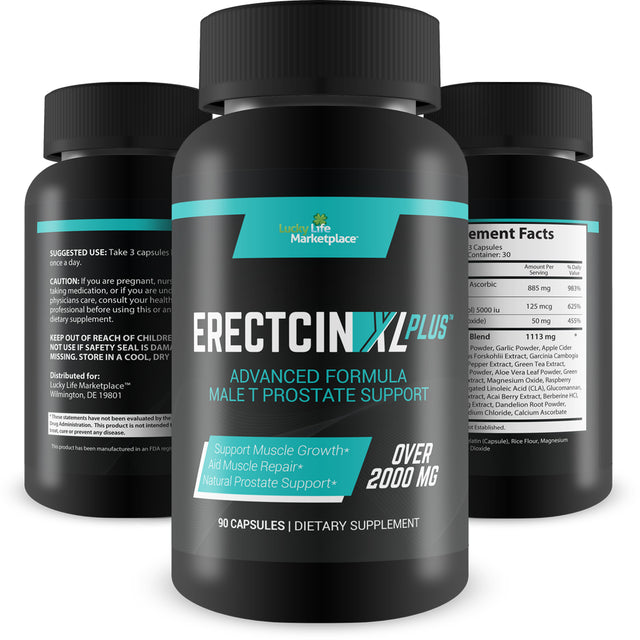 Erectcin XL plus - Advanced Formula Male T Prostate Support - Green Tea, Zinc, Vitamin D3 - Promote Healthy Prostate Function with Natural Prostate Support for Men - Panax Ginseng Prostate Supplement