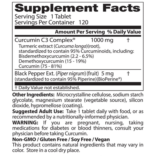 Doctor'S Best Curcumin from Turmeric Root with C3 Complex & Bioperine, Non-Gmo, Gluten Free, Soy Free, Joint Support, 1000 Mg, 120 Tablets