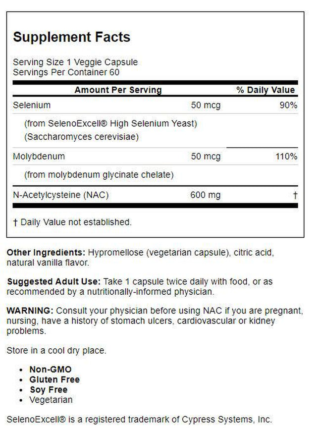 Doctor'S Best NAC Detox Regulators with Seleno Excell, Non-Gmo, Vegetarian, Gluten Free, Soy Free, 60 Veggie Caps