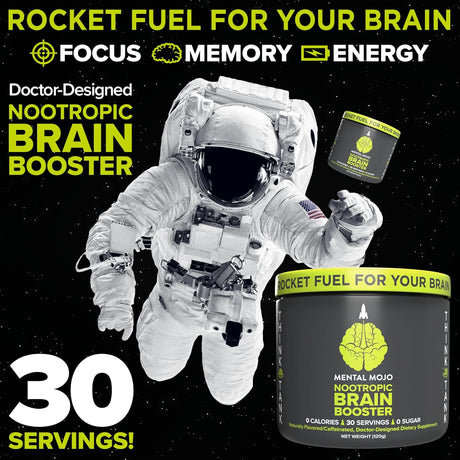 Nootropic Brain Booster (30 Servings) Nootropic Drink Mix & Brain Supplement - Supports Energy, Focus & Memory - Zero Calories, Sugar Free - Kiwi Strawberry