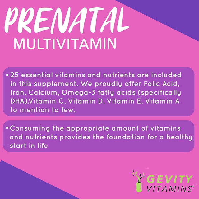 Gevity Vitamins Prenatal Multivitamin with DHA, Folate, and Iron for Women-180 Capsules