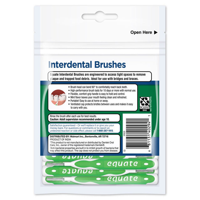 Equate Tight Mint Interdental Straight Brushes with Anti-Bacterial Caps, 20 Count