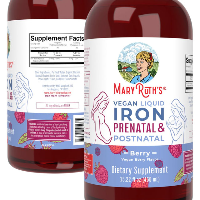 Mary Ruth Organics Prenatal & Postnatal Liquid Iron Supplement | Pregnant & Lactating | Immune Support | Sugar Free | Vegan | Non-Gmo | Gluten Free | 15.22 Fl Oz