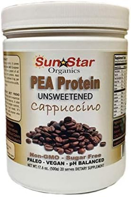 Pea Protein Powder - Unsweetened - Cappuccino with Coffee Powder & Vanilla Extract, Soy Free, Non-Gmo 17.6 Oz