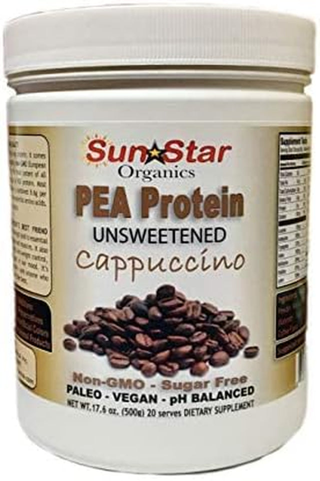 Pea Protein Powder - Unsweetened - Cappuccino with Coffee Powder & Vanilla Extract, Soy Free, Non-Gmo 17.6 Oz