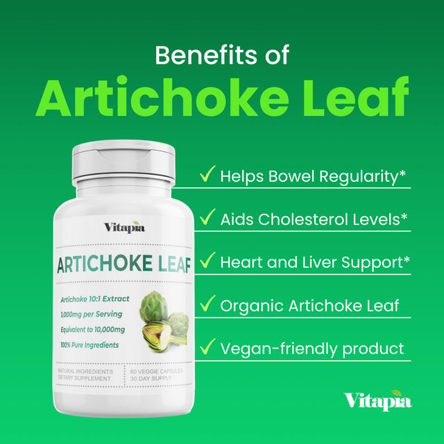 Vitapia Artichoke Leaf 1000Mg(10000Mg) per Serving - 10:1 Extract - 60 Veggie Capsules - Vegan and Non-Gmo - Supports Digestive Health and Liver Health, Healthy Metabolism, Antioxidant