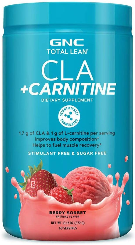 GNC Total Lean CLA + Carnitine | Improves Body Composition and Fuels Muscle Recovery, Stimulant Free and Sugar Free | Berry Sorbet | 60 Servings