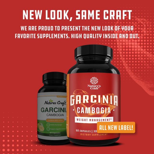 Garcinia Cambogia Extract Supplement - Best Fast Acting Natural Garcinia Cambogia Pills with 95% HCA - Energy Boost and Appetite Control - Nature'S Craft 60Ct Capsules