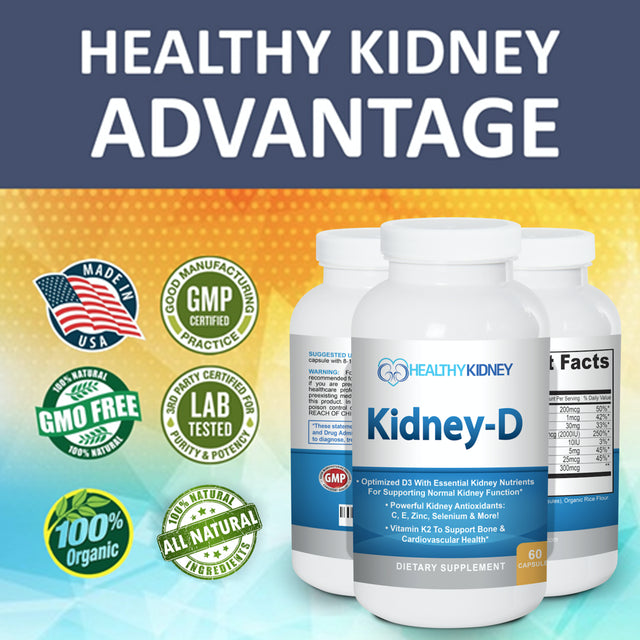 Healthy Kidney Kidney-D Kidney Supplement, Vitamin D3 for Kidney Support, 60 Capsules