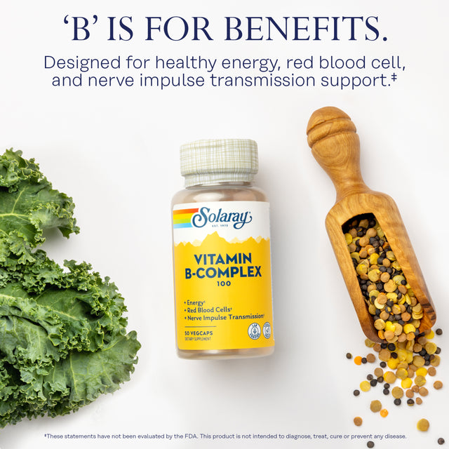 Solaray Vitamin B-Complex 100 Mg, Healthy Energy, Blood Cell Formation & Nerve Impulse Transmission Support, 50 Vegcaps