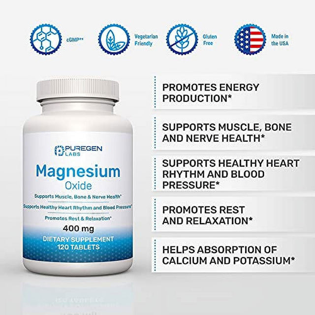 Magnesium 400Mg [High Supplement - Magnesium Oxide Immune Muscle Recovery, Cramps, Relaxation - Tablets