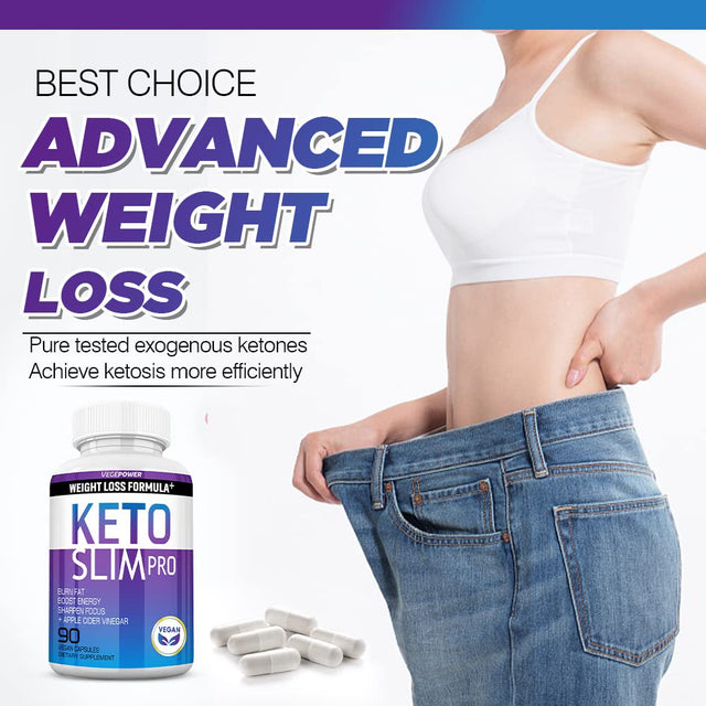 Keto Pills Weight-Loss Fat Burners - VEGEPOWER Ketogenic Diet BHB Ketosis Support Exogenous Ketones Advanced Supplement Detox Cleanse with ACV for Men Women 90 Capsules