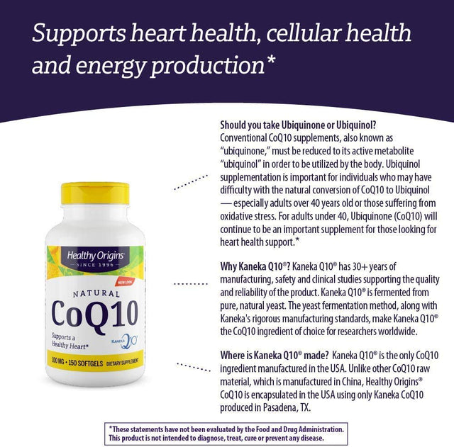 Healthy Origins Coq10 100 Mg (Kaneka Q10, Non-Gmo, Gluten Free, Heart Support, Energy Support), 150 Softgels