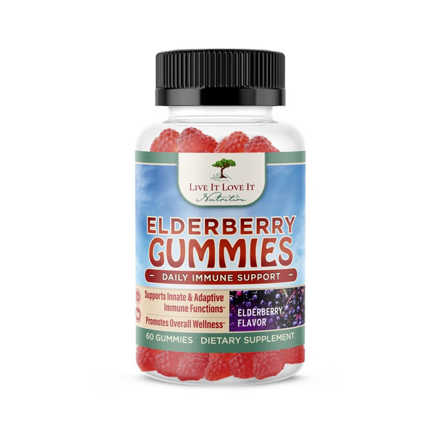 Live It Love It Elderberry Gummies, Elderberry Flavor 60 Gummy for Immune Support & Overall Wellness