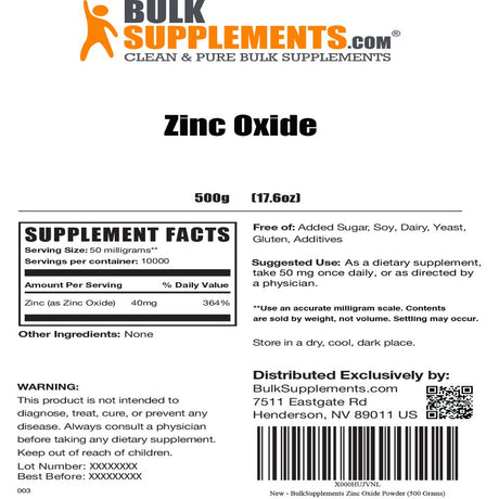 Bulksupplements.Com Zinc Oxide Powder - Natural Zinc Oxide - Face Clear Zinc Oxide - Pure Zinc - Zinc Powder (500 Grams)