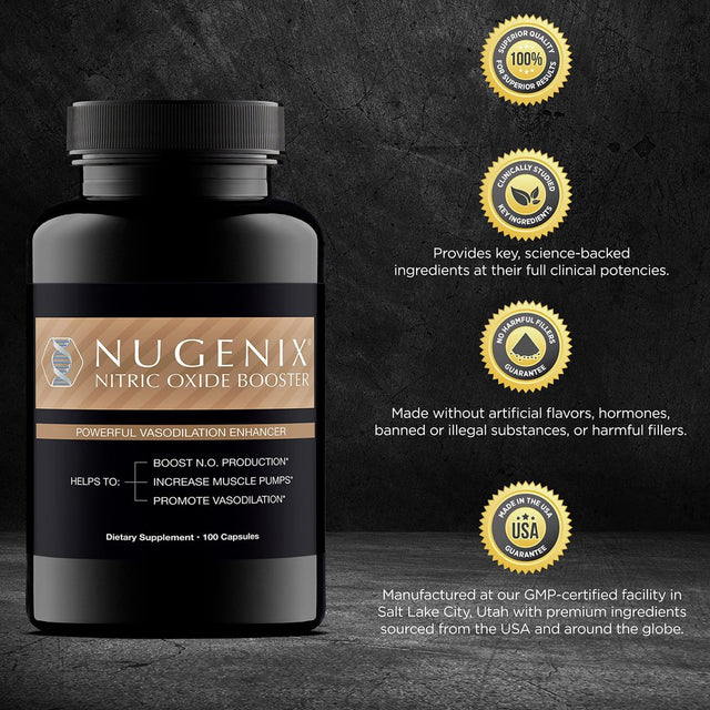 Nugenix Nitric Oxide Booster Supplement - L-Arginine, L-Citrulline, Pine Bark Extract - Vasodilator - 100 Capsules