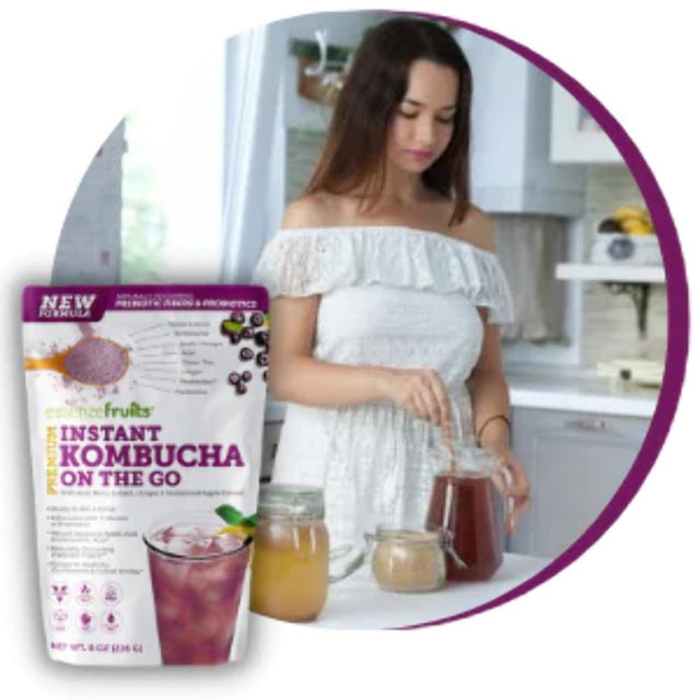 Instant Acai Kombucha on the Go Superfood - Drink Mix with Probiotics and Prebiotics, Vitamin C, Delicious Acai Berry Taste and No Added Sugar Make up to 30 Cups of Refreshing Kombucha, 8 Oz (226G).