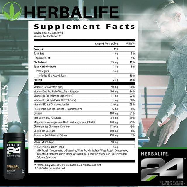 HERBALIFE24 Rebuild Strength: Vanilla Ice Cream (1000 G), Nutrition for the 24-Hour Athlete, Rebuild Lean Muscle, Support Immune Function, Natural Flavor, No Artificial Sweetener, 1000G