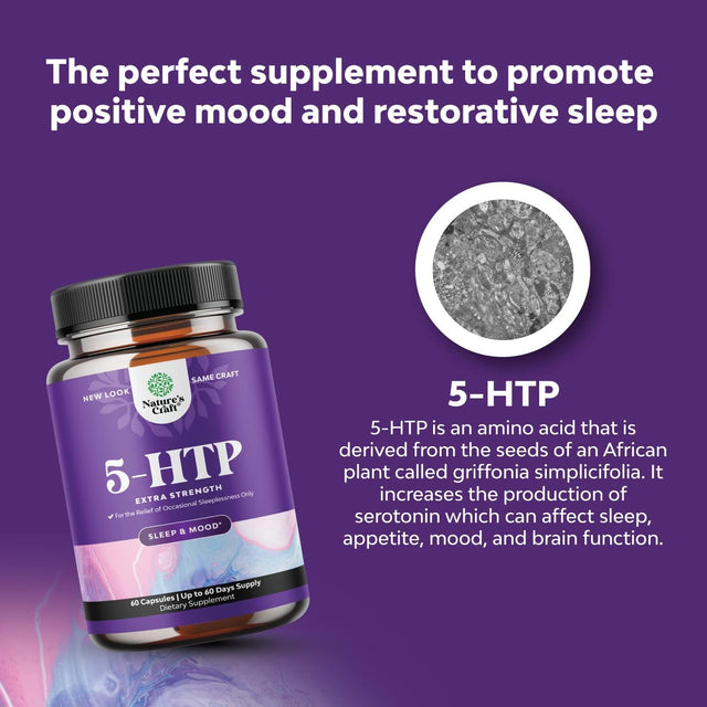 5 HTP Supplement 5-Hydroxytryptophan - 5HTP 100Mg per Serving Gentle Herbal Sleep and Mood Enhancer - 5-HTP 100 Mg per Serving Mood Supplement and Sleep Support Capsules from Griffonia Simplicifolia