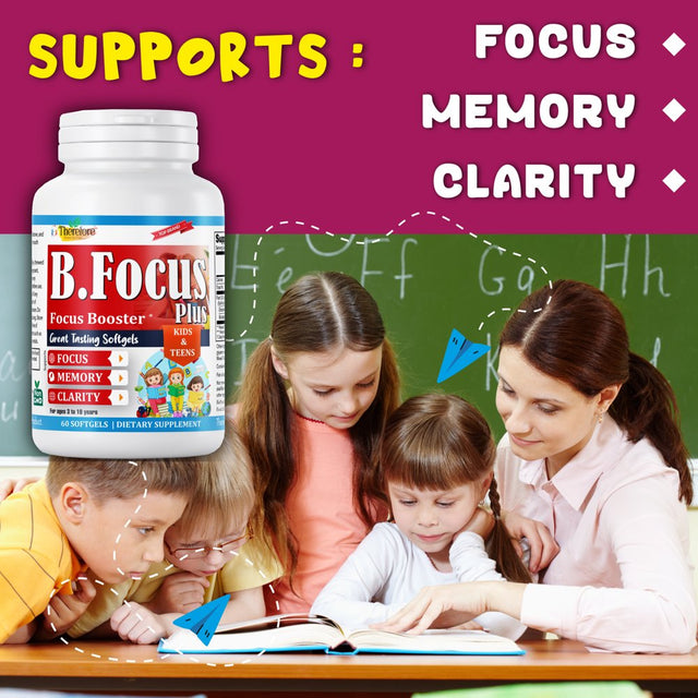 B.Focus plus Brain Booster Supplement for Kids & Teens, Supports Focus, Memory, Clarity, Energy, Memory Vitamin Supplements 60 Softgels