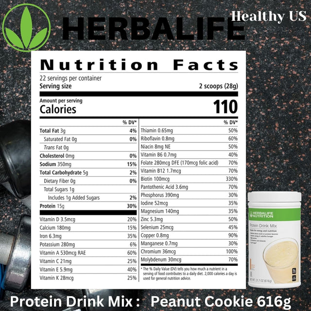 Herbalifeprotein Drink Mix: Peanut Cookie 616 G, Nutrient Dense Healthy Snack, Protein Booster, Sustains Energy and Satisfies Hunger, High Protein, 616G