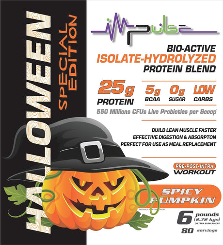 Impulse Supplements 25G Premium Protein Blend Low Carb with Whey Protein Concentrated +Whey Protein Isolate +Hydrolyzed Protein Powder -6 Lbs with 5G BCAA and Collagen, Non-Gmo. Spicy Pumpkin 6 LBSF