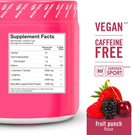 Biosteel Sports Beets Pre-Workout Powder, Non-Gmo Formula, Fruit Punch, 30 Servings